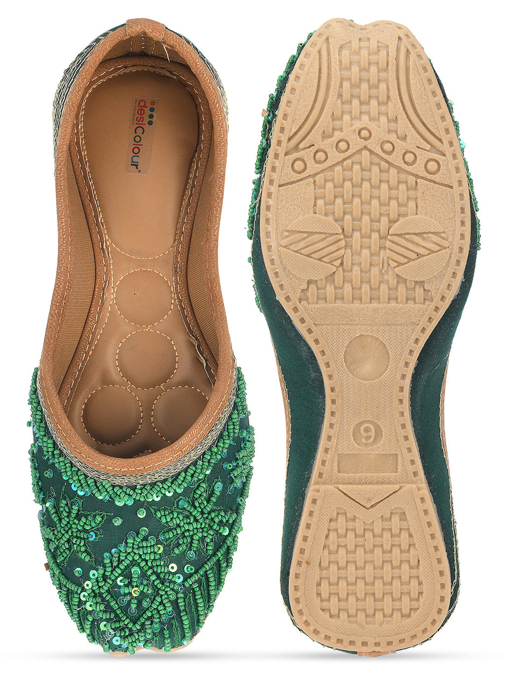Desi Colour Women Indian Ethnic Footwear-Green Pearl | Grocsy