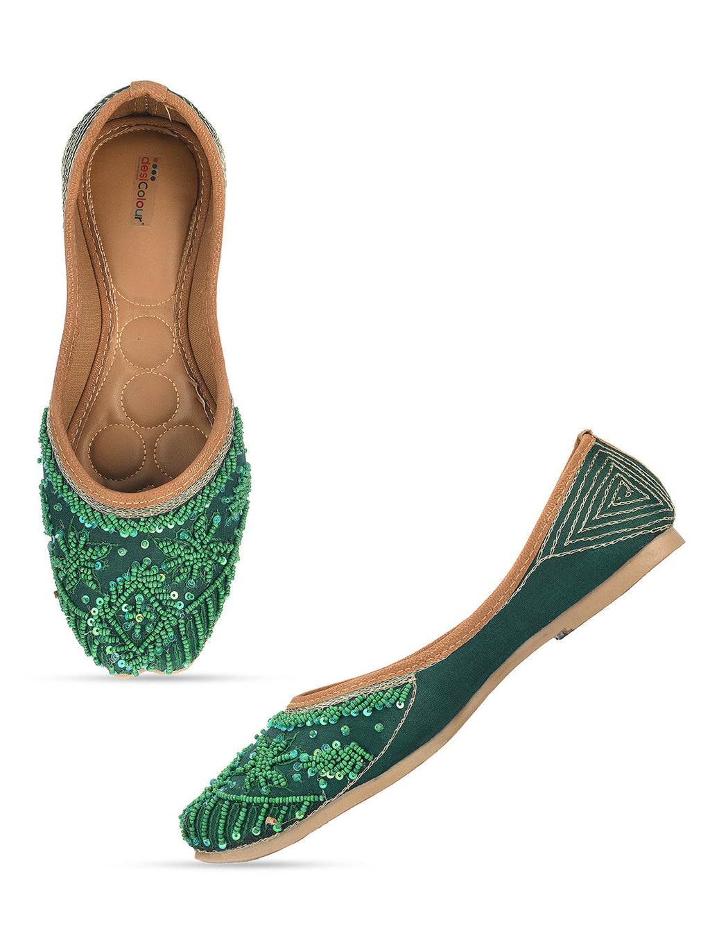 Desi Colour Women Indian Ethnic Footwear-Green Pearl | Grocsy