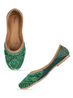 Desi Colour Women Indian Ethnic Footwear-Green Pearl | Grocsy