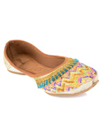 Desi Colour Women Indian Ethnic Footwear-White Multi Zigzag | Grocsy