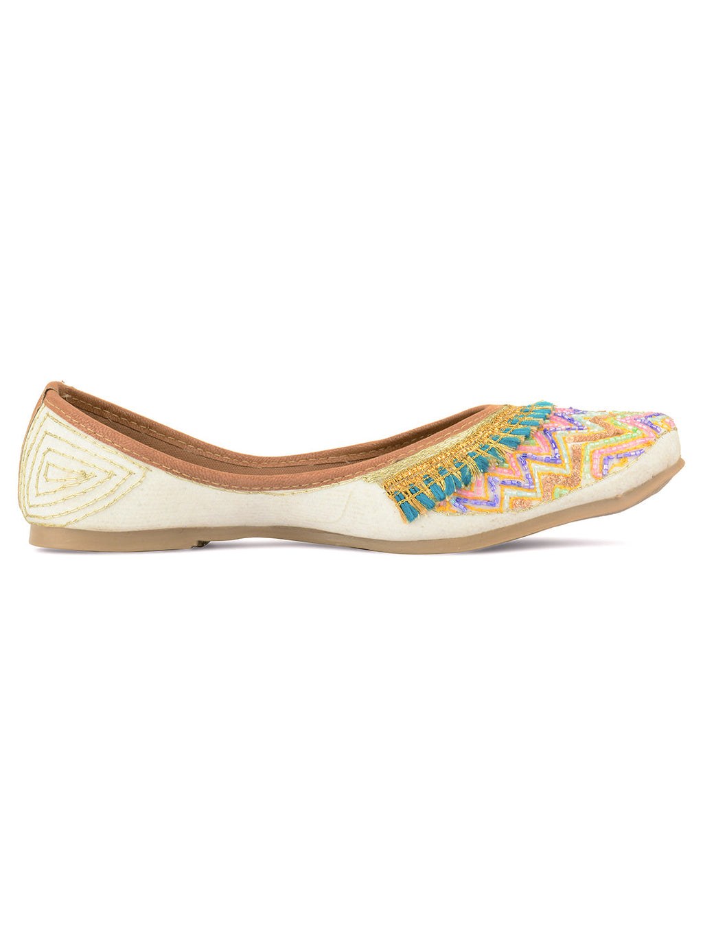 Desi Colour Women Indian Ethnic Footwear-White Multi Zigzag | Grocsy