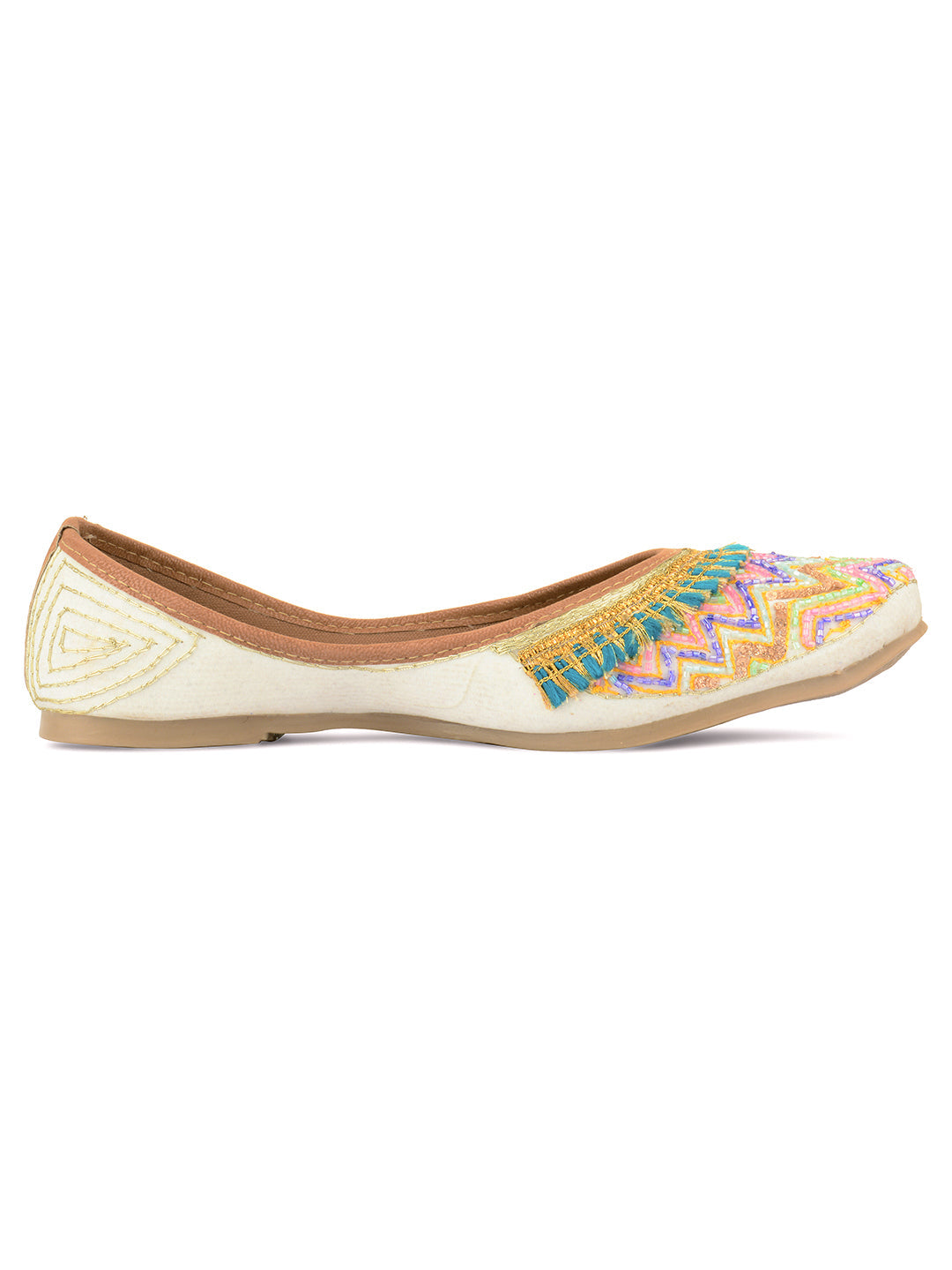 Desi Colour Women Indian Ethnic Footwear-White Multi Zigzag | Grocsy