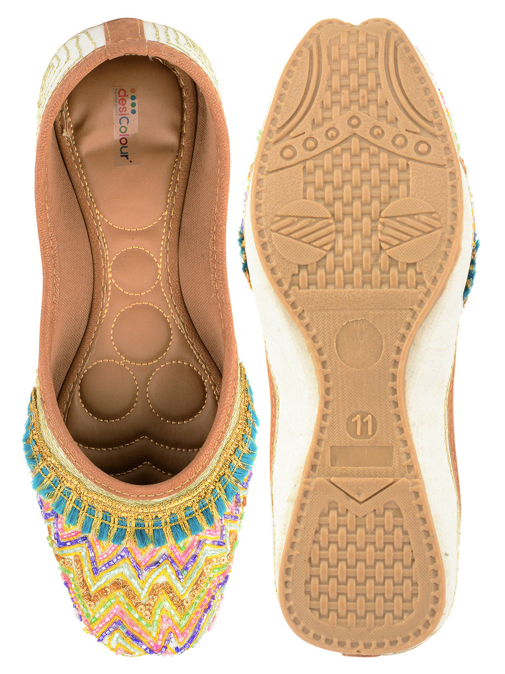 Desi Colour Women Indian Ethnic Footwear-White Multi Zigzag | Grocsy