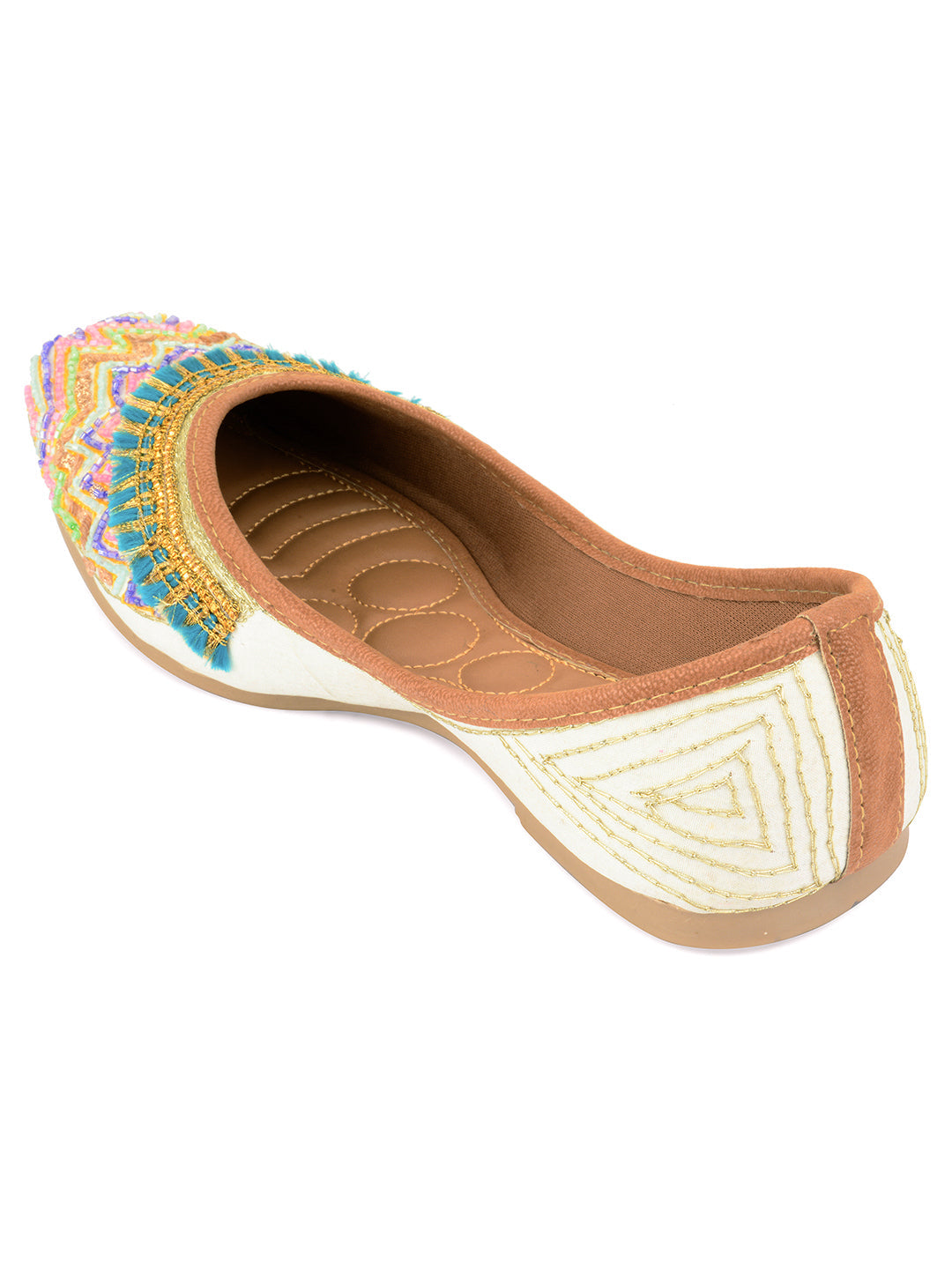 Desi Colour Women Indian Ethnic Footwear-White Multi Zigzag | Grocsy