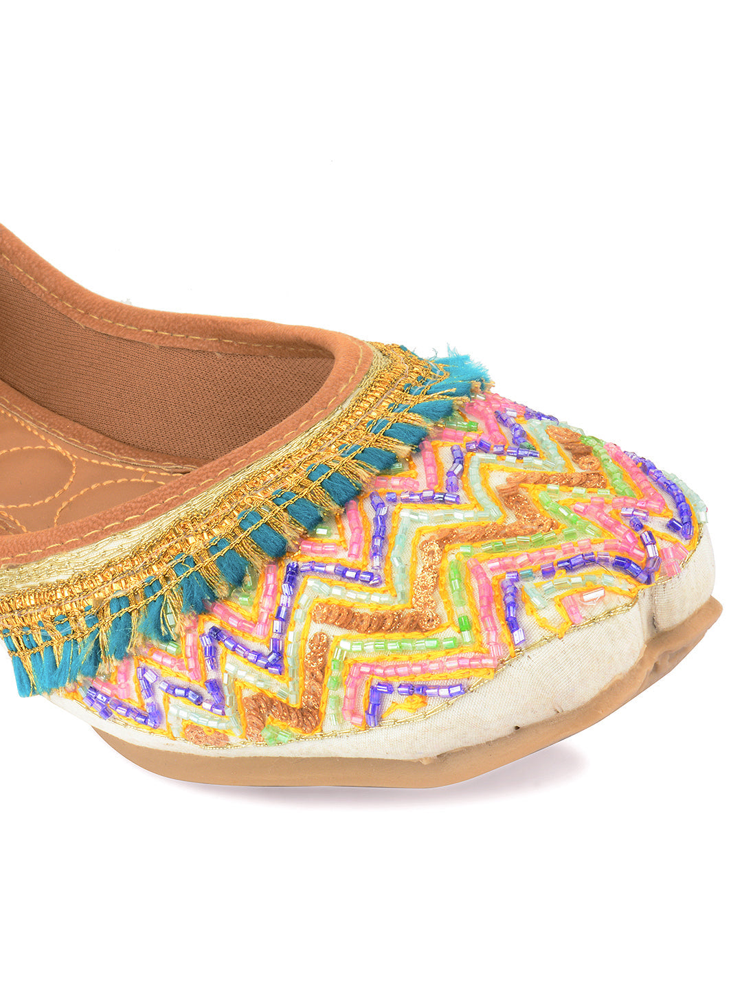 Desi Colour Women Indian Ethnic Footwear-White Multi Zigzag | Grocsy