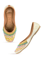 Desi Colour Women Indian Ethnic Footwear-White Multi Zigzag | Grocsy