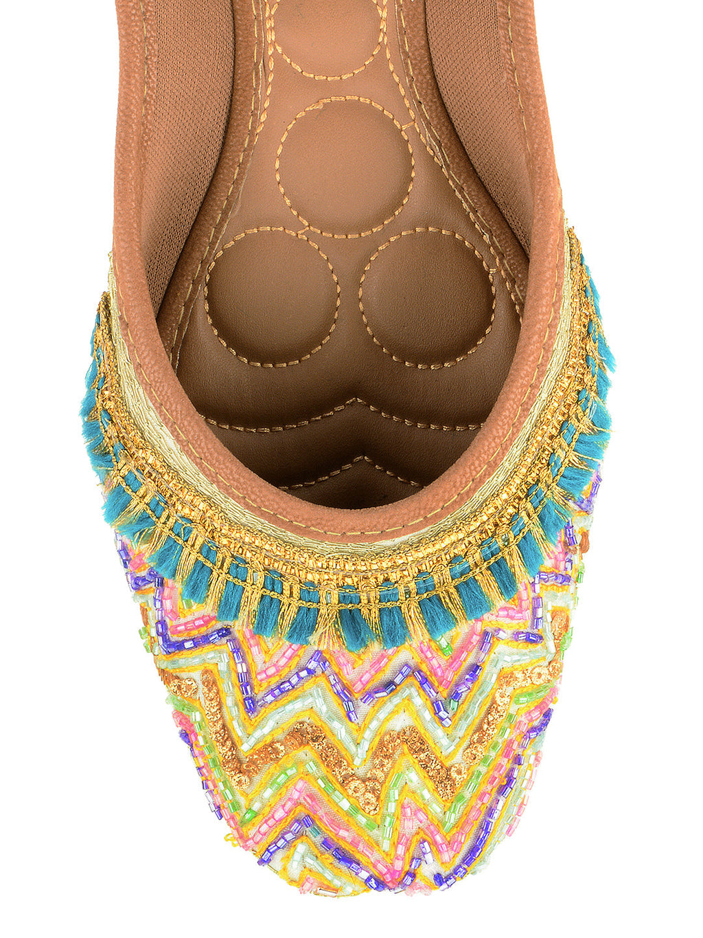 Desi Colour Women Indian Ethnic Footwear-White Multi Zigzag | Grocsy