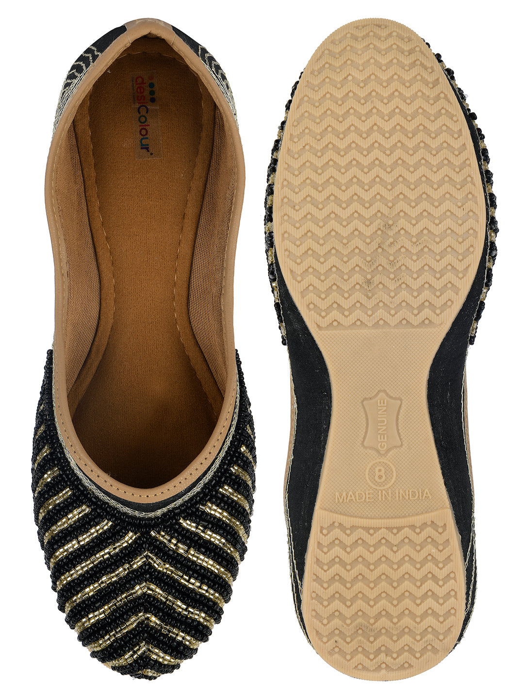 Desi Colour Women Indian Ethnic Footwear-Sleek Pearl-Black | Grocsy
