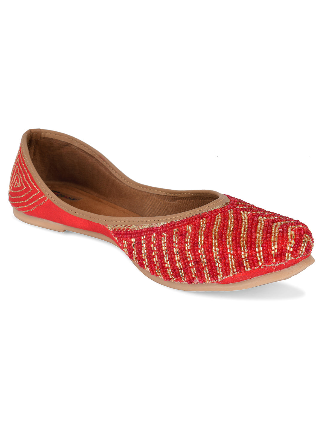 Desi Colour Women Indian Ethnic Footwear-Sleek Pearl-Red | Grocsy