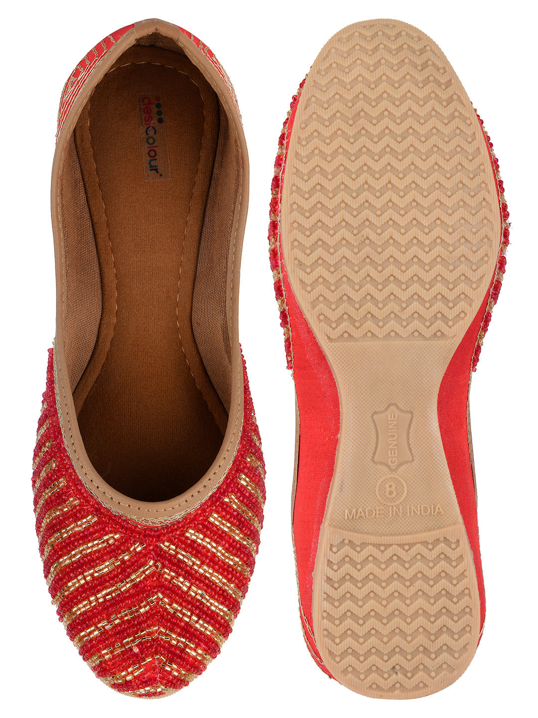 Desi Colour Women Indian Ethnic Footwear-Sleek Pearl-Red | Grocsy