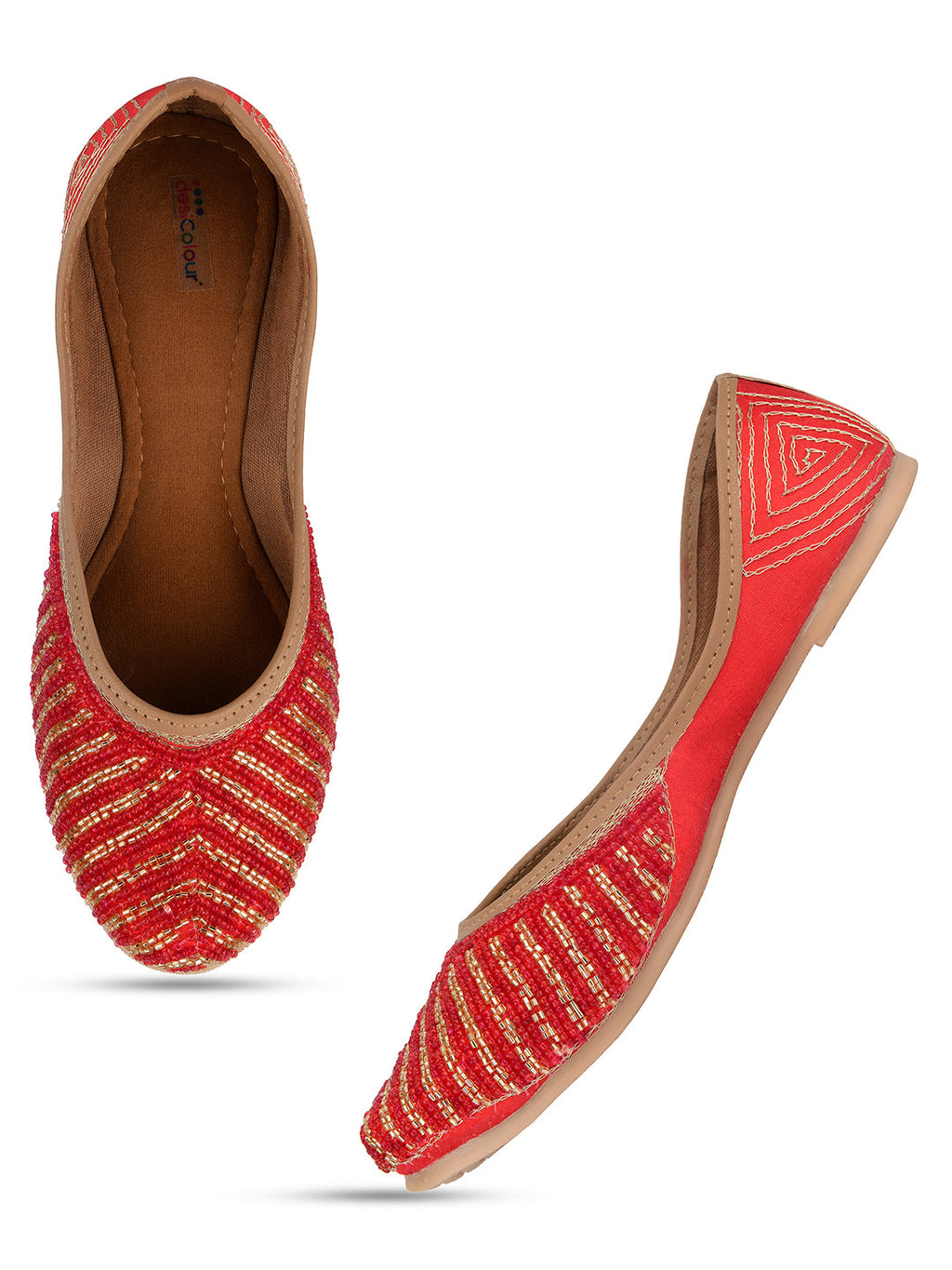 Desi Colour Women Indian Ethnic Footwear-Sleek Pearl-Red | Grocsy
