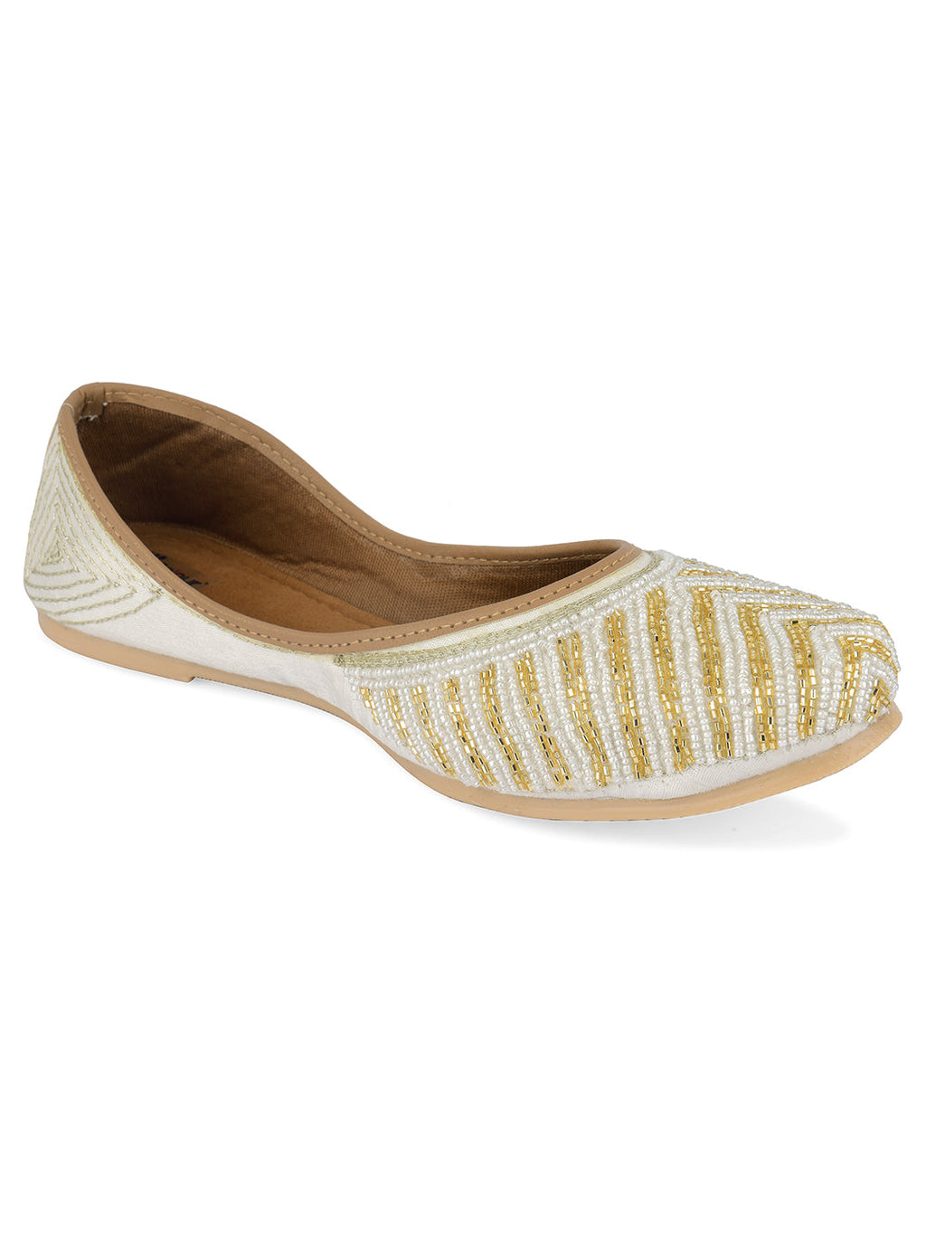 Desi Colour Women Indian Ethnic Footwear-Sleek Pearl-Off white | Grocsy