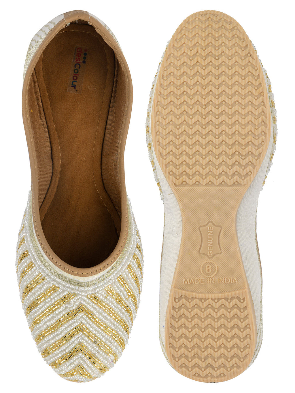 Desi Colour Women Indian Ethnic Footwear-Sleek Pearl-Off white | Grocsy