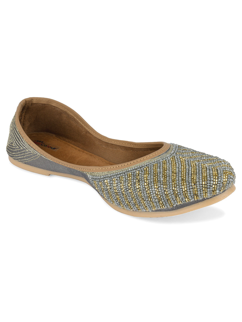 Desi Colour Women Indian Ethnic Footwear-Sleek Pearl-Grey | Grocsy