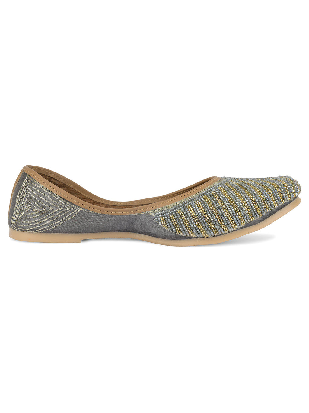 Desi Colour Women Indian Ethnic Footwear-Sleek Pearl-Grey | Grocsy