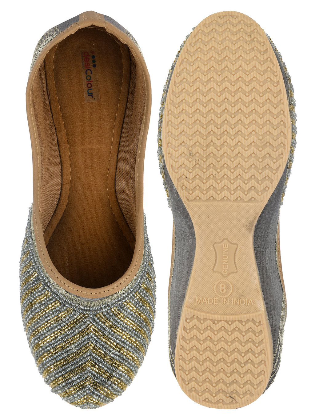 Desi Colour Women Indian Ethnic Footwear-Sleek Pearl-Grey | Grocsy