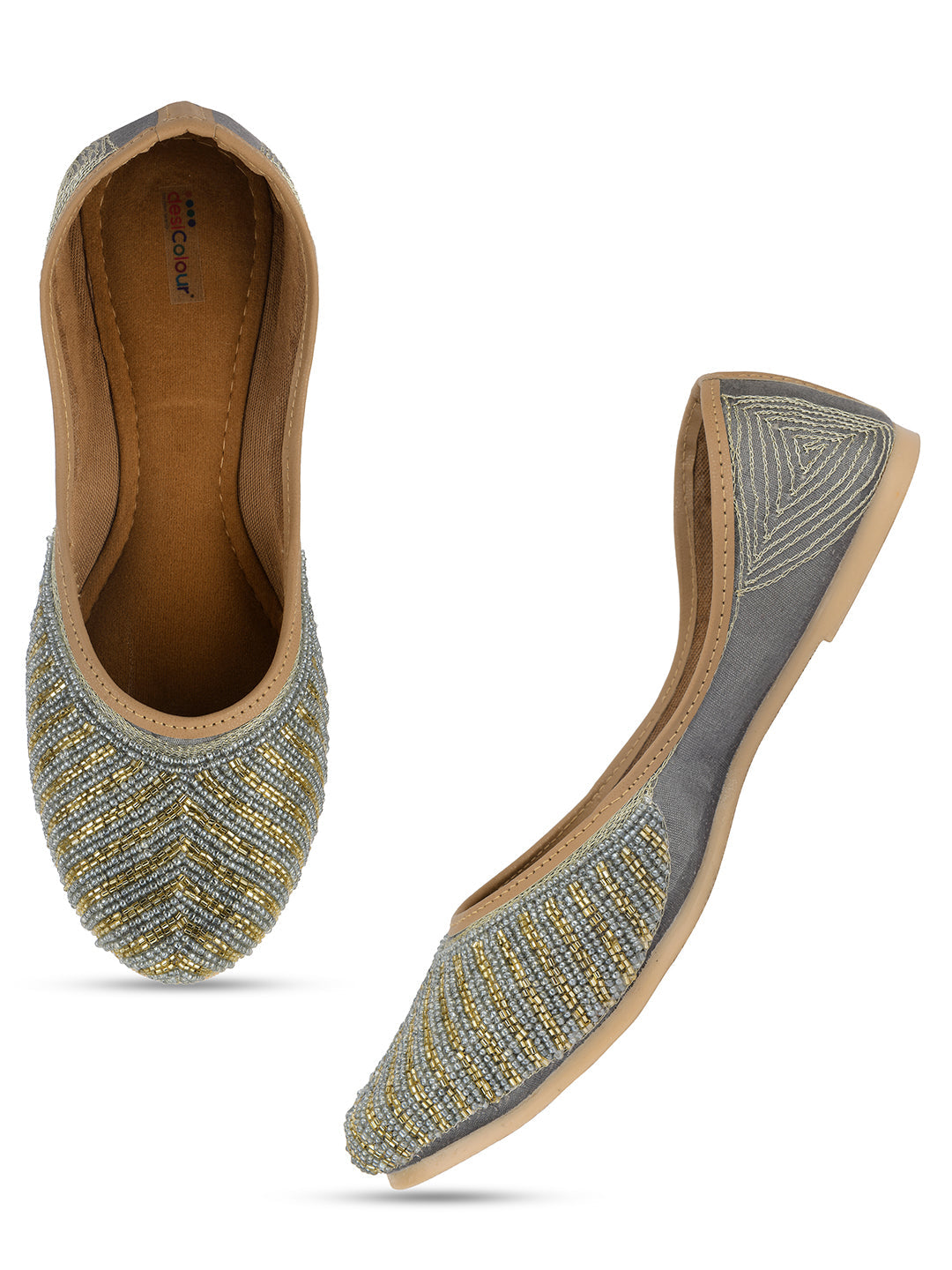 Desi Colour Women Indian Ethnic Footwear-Sleek Pearl-Grey | Grocsy