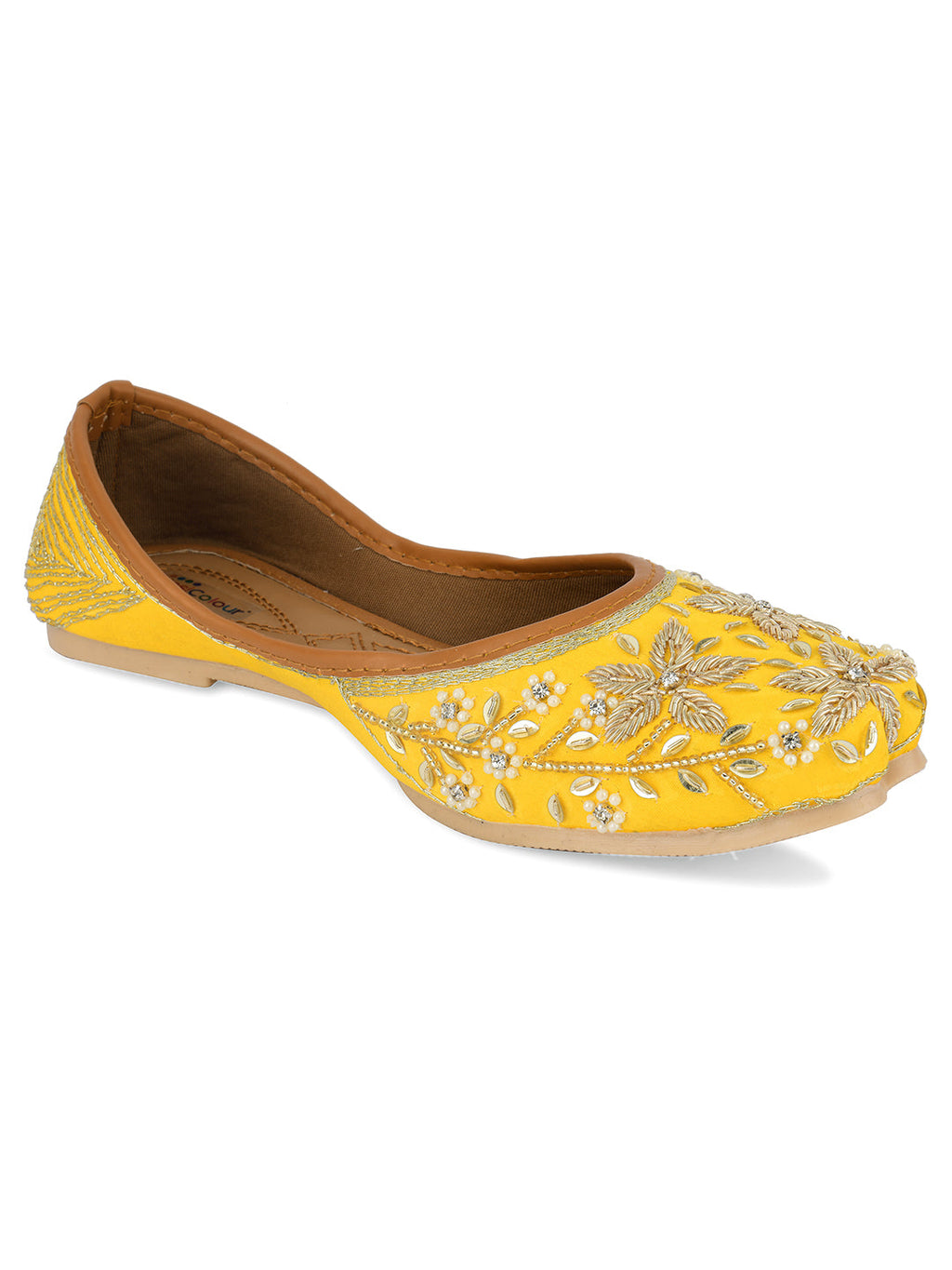 Desi Colour Women Indian Ethnic Footwear-Yellow Dabka | Grocsy