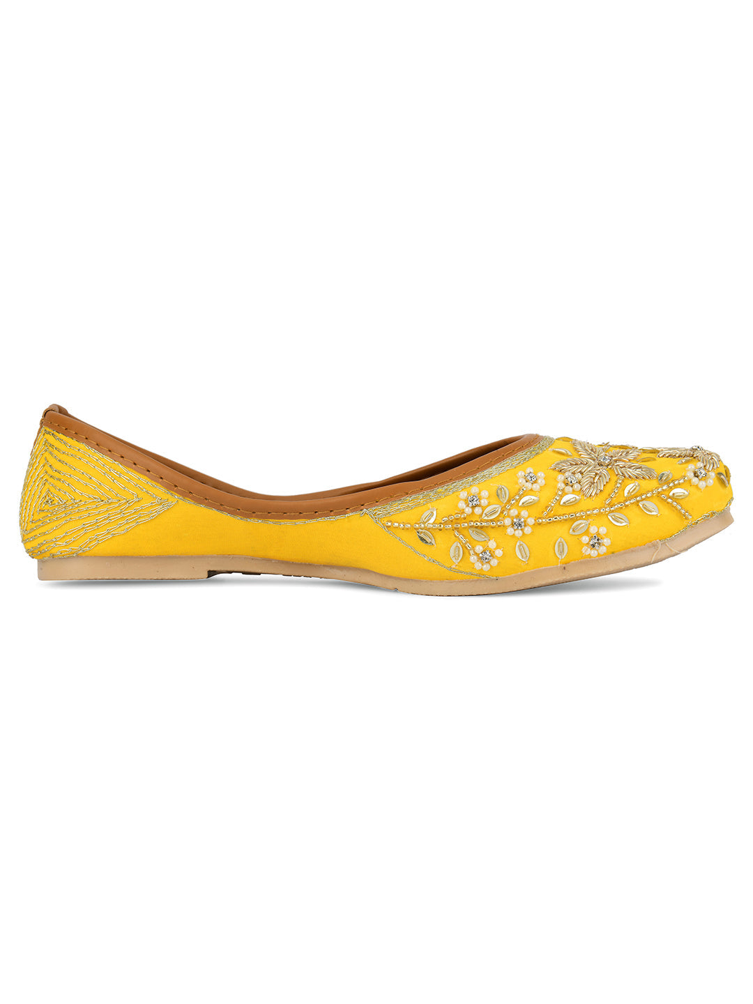 Desi Colour Women Indian Ethnic Footwear-Yellow Dabka | Grocsy