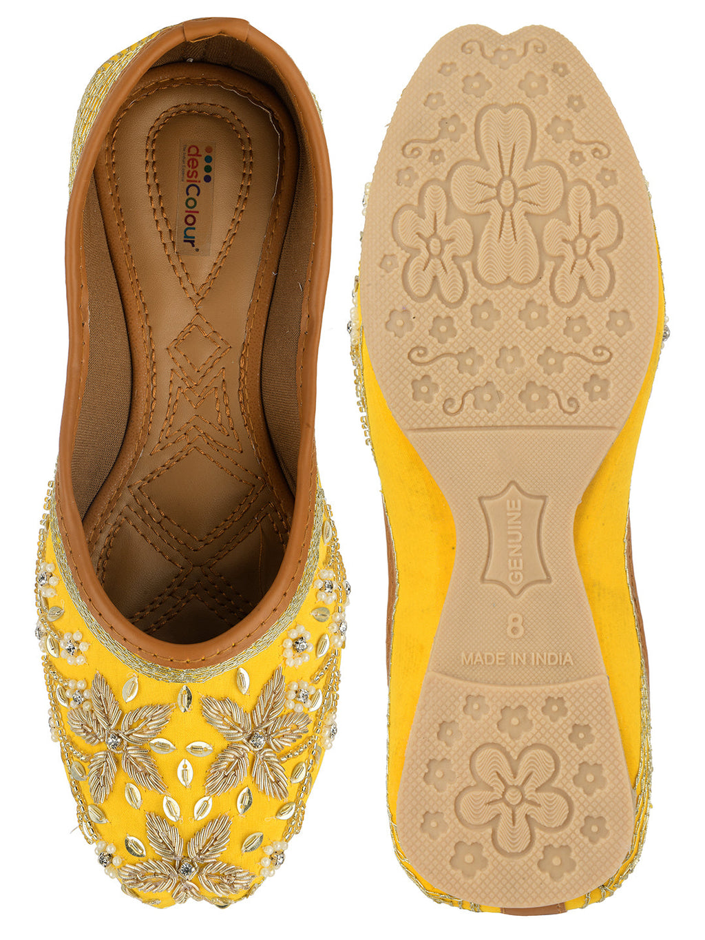 Desi Colour Women Indian Ethnic Footwear-Yellow Dabka | Grocsy