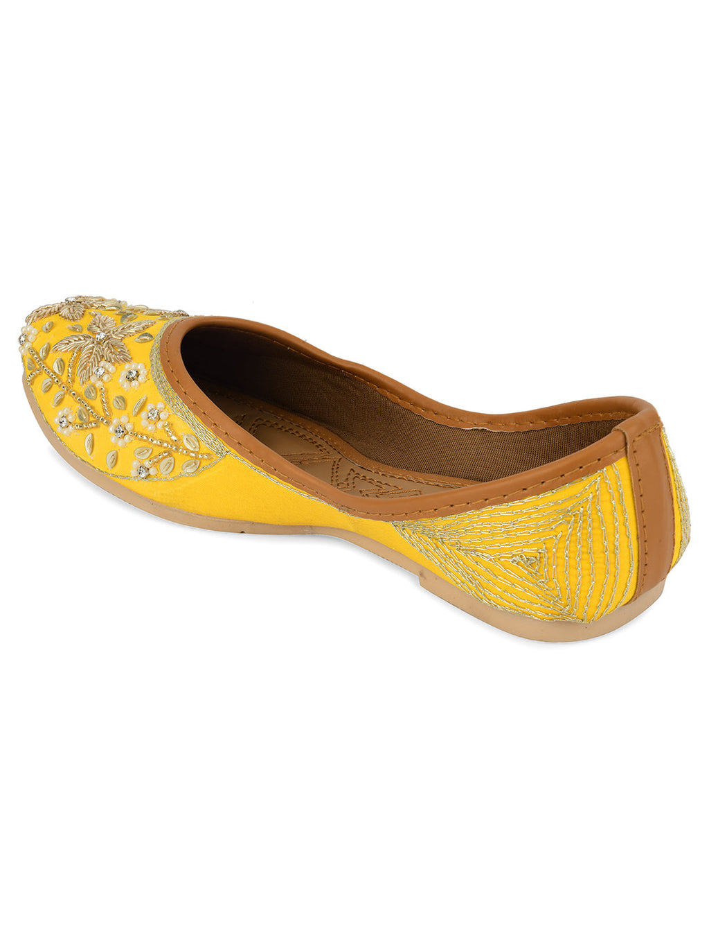 Desi Colour Women Indian Ethnic Footwear-Yellow Dabka | Grocsy