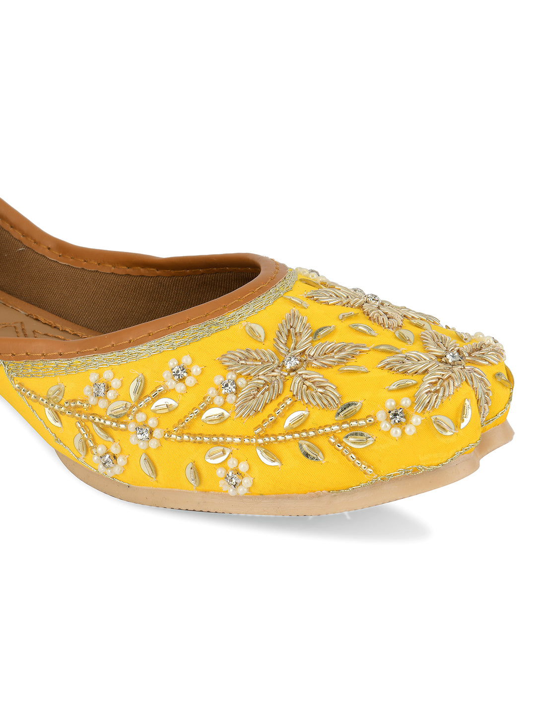 Desi Colour Women Indian Ethnic Footwear-Yellow Dabka | Grocsy