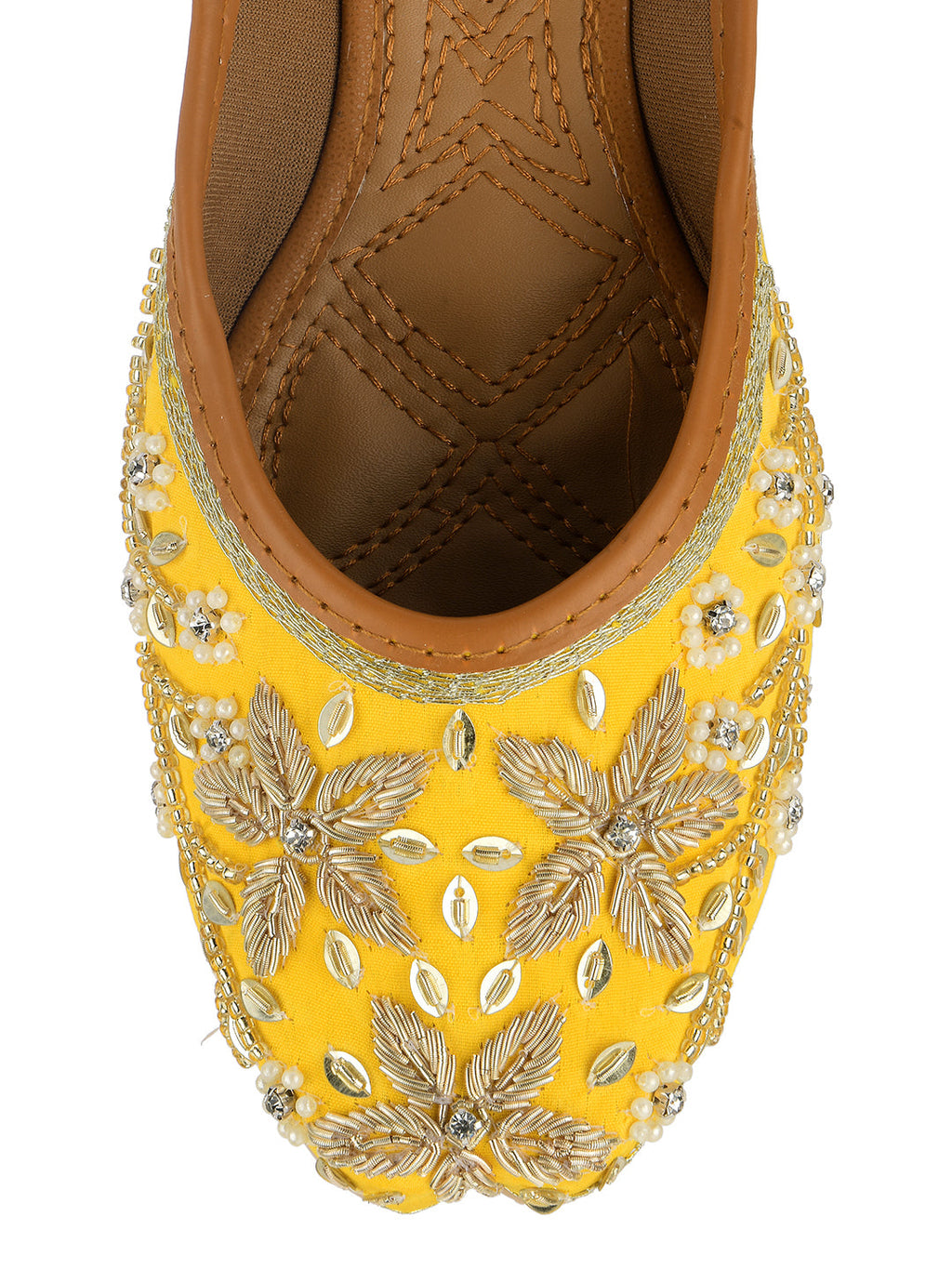 Desi Colour Women Indian Ethnic Footwear-Yellow Dabka | Grocsy