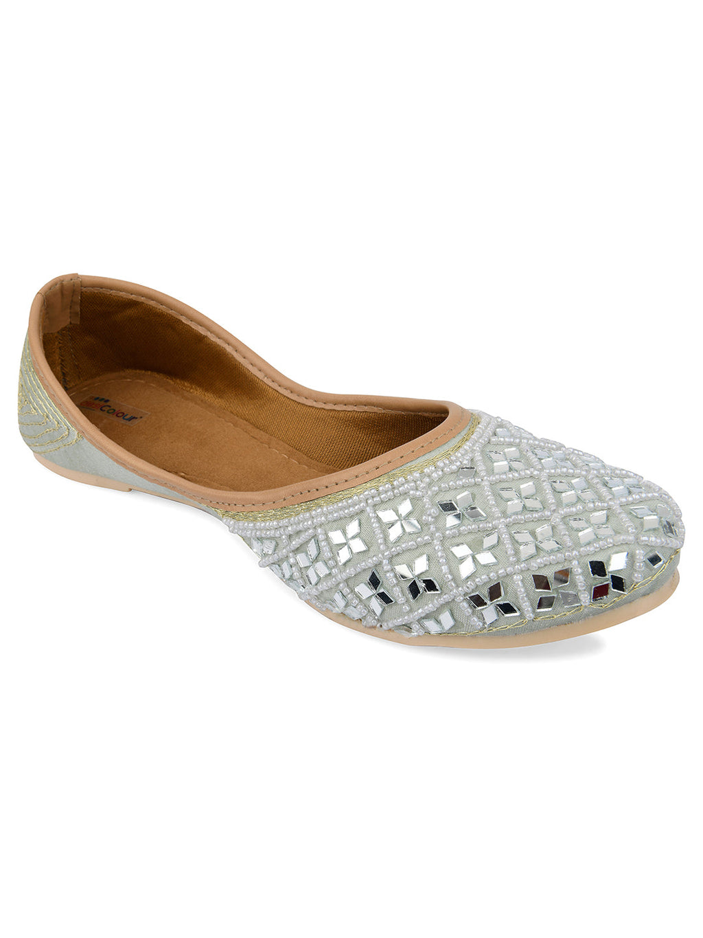 Desi Colour Women Indian Ethnic Footwear-Mirror Art- Grey | Grocsy