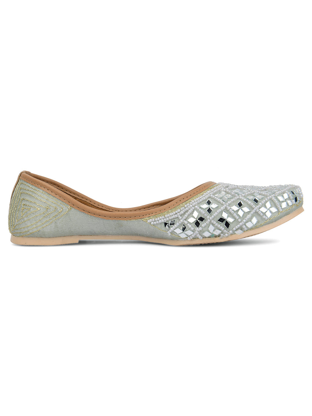 Desi Colour Women Indian Ethnic Footwear-Mirror Art- Grey | Grocsy