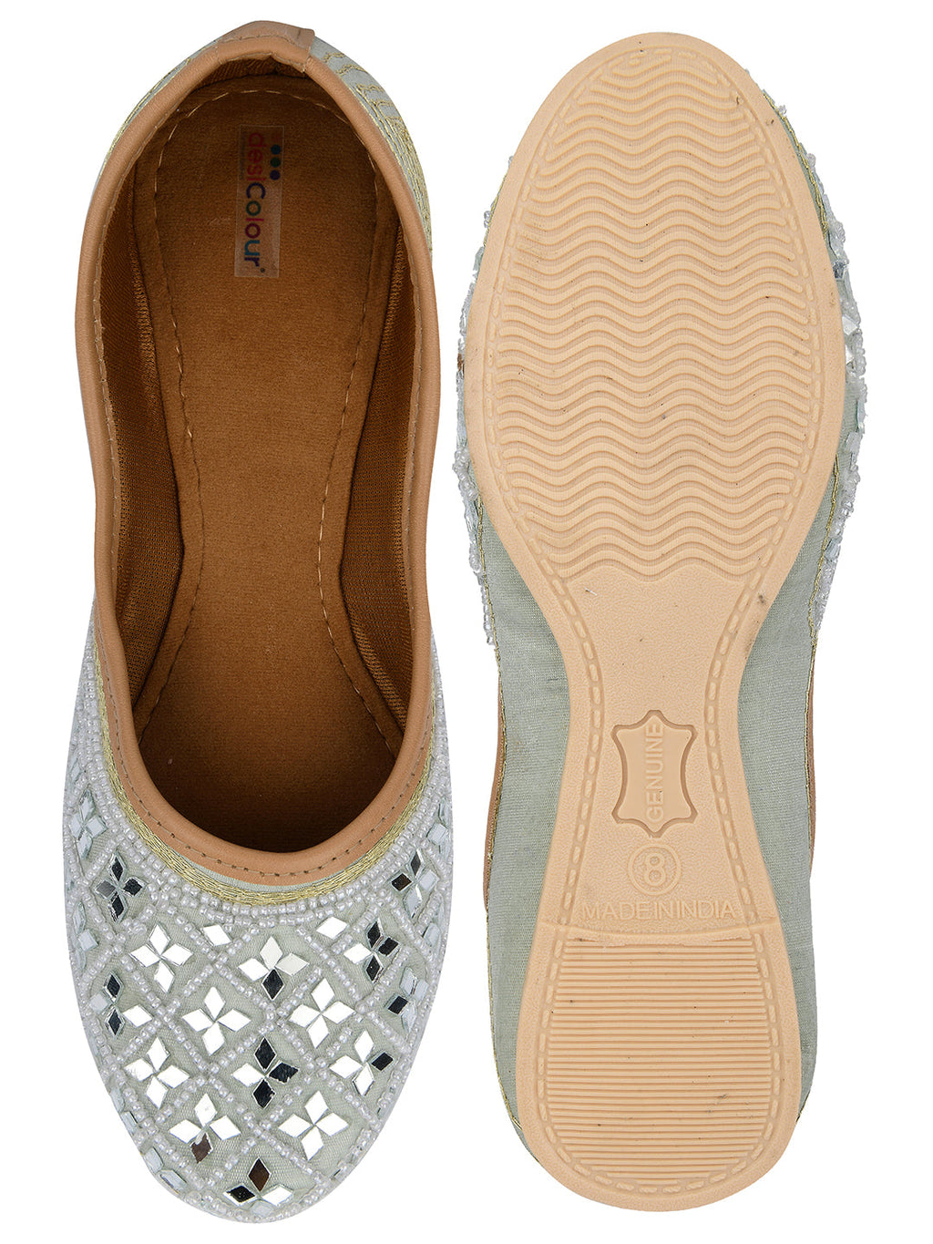 Desi Colour Women Indian Ethnic Footwear-Mirror Art- Grey | Grocsy