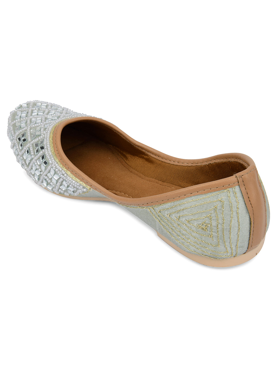 Desi Colour Women Indian Ethnic Footwear-Mirror Art- Grey | Grocsy