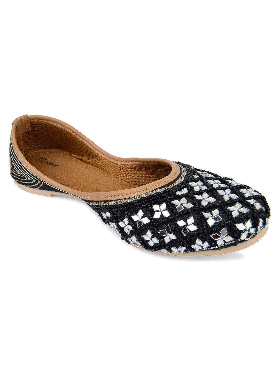 Desi Colour Women Indian Ethnic Footwear-Mirror Art- Black | Grocsy