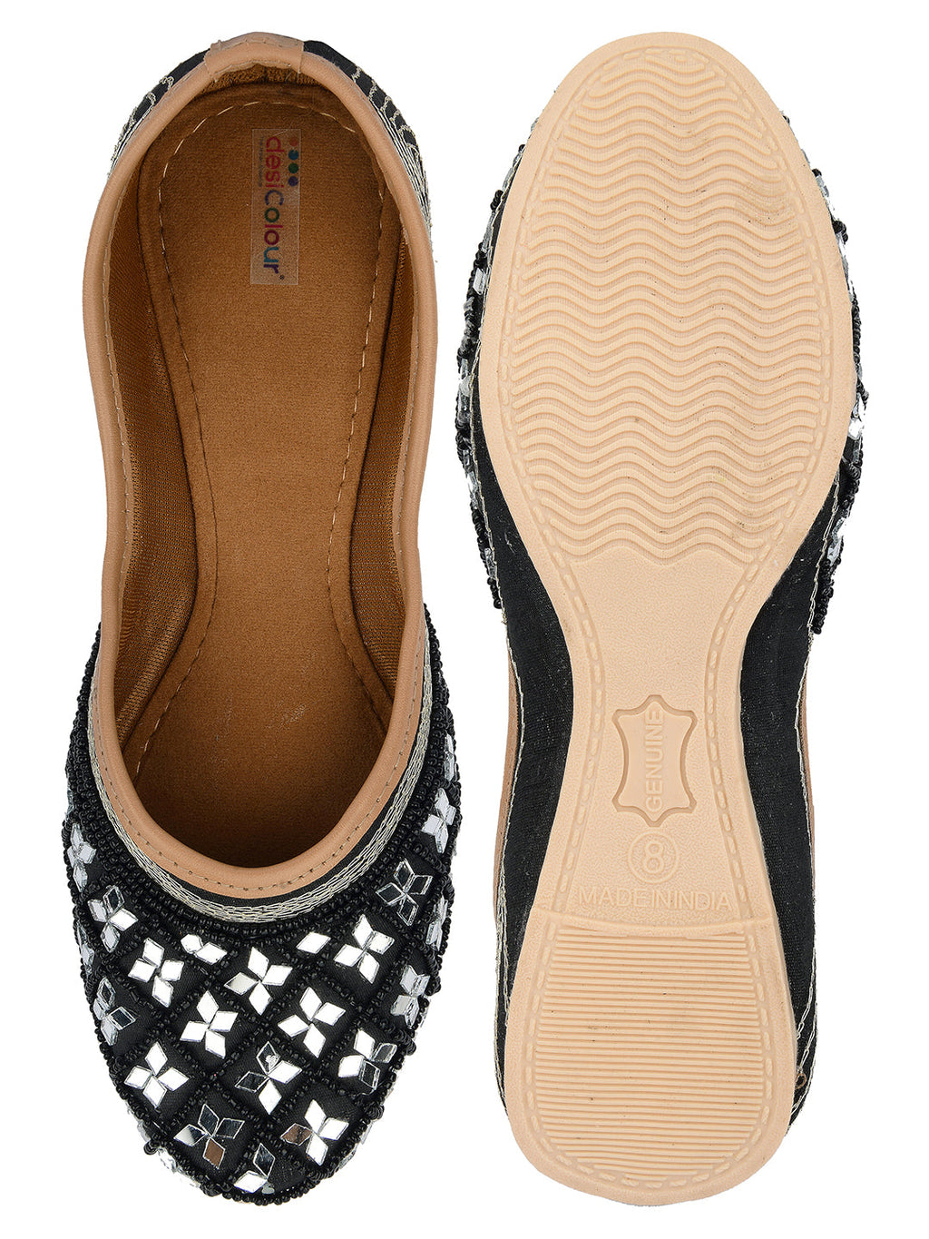 Desi Colour Women Indian Ethnic Footwear-Mirror Art- Black | Grocsy