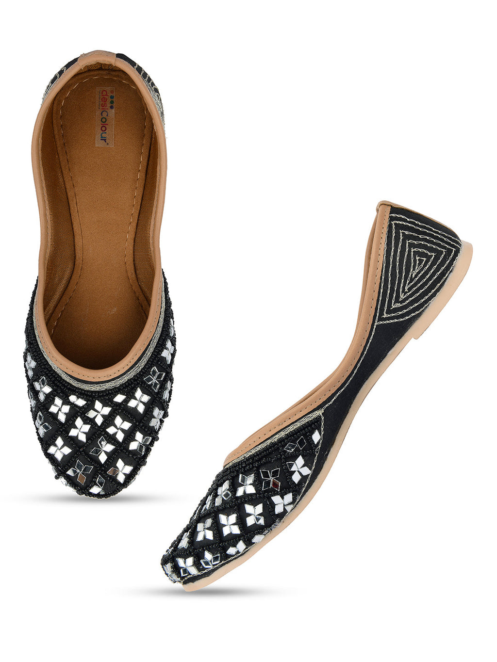 Desi Colour Women Indian Ethnic Footwear-Mirror Art- Black | Grocsy
