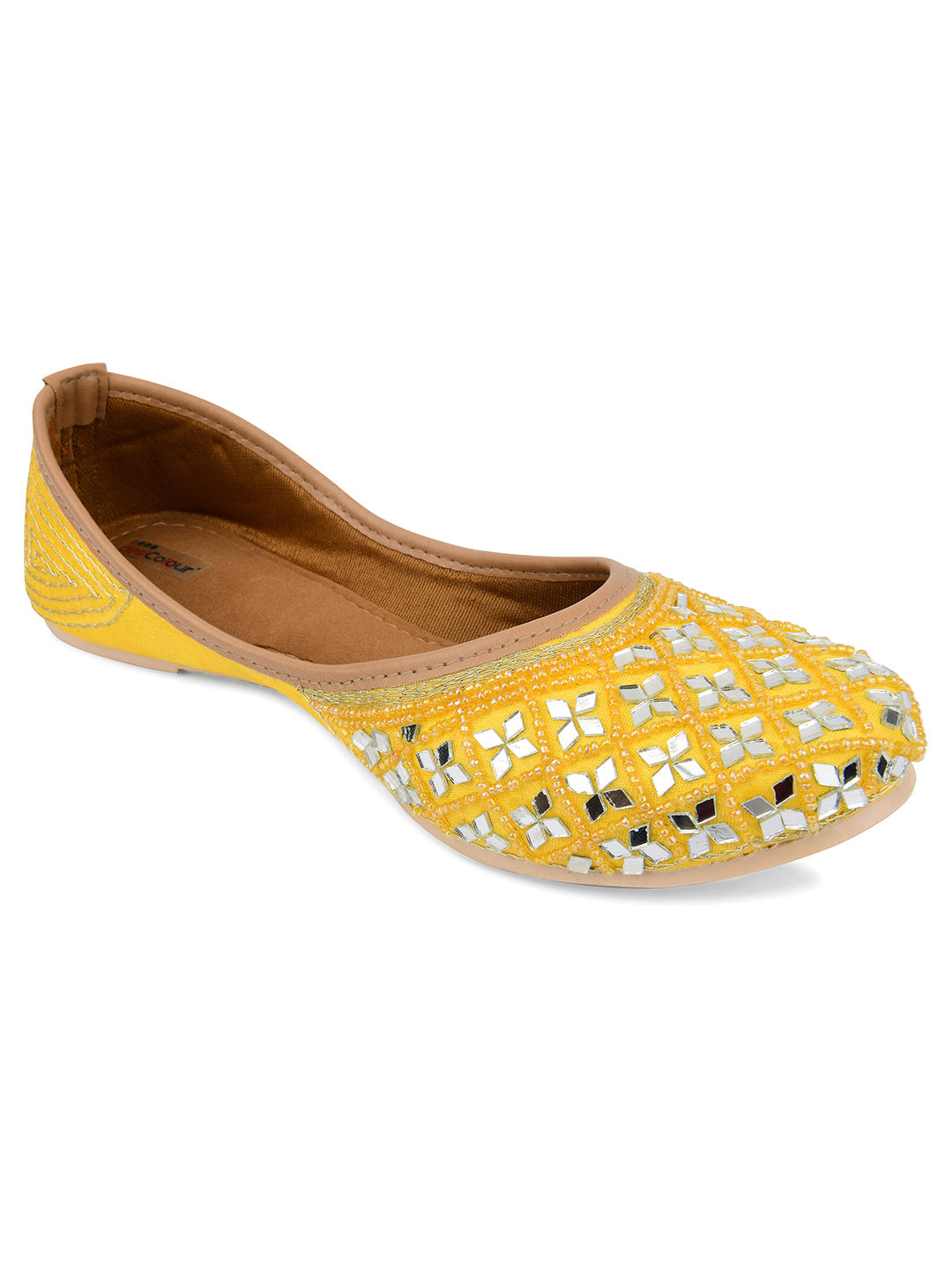Desi Colour Women Indian Ethnic Footwear-Mirror Art- Yellow | Grocsy