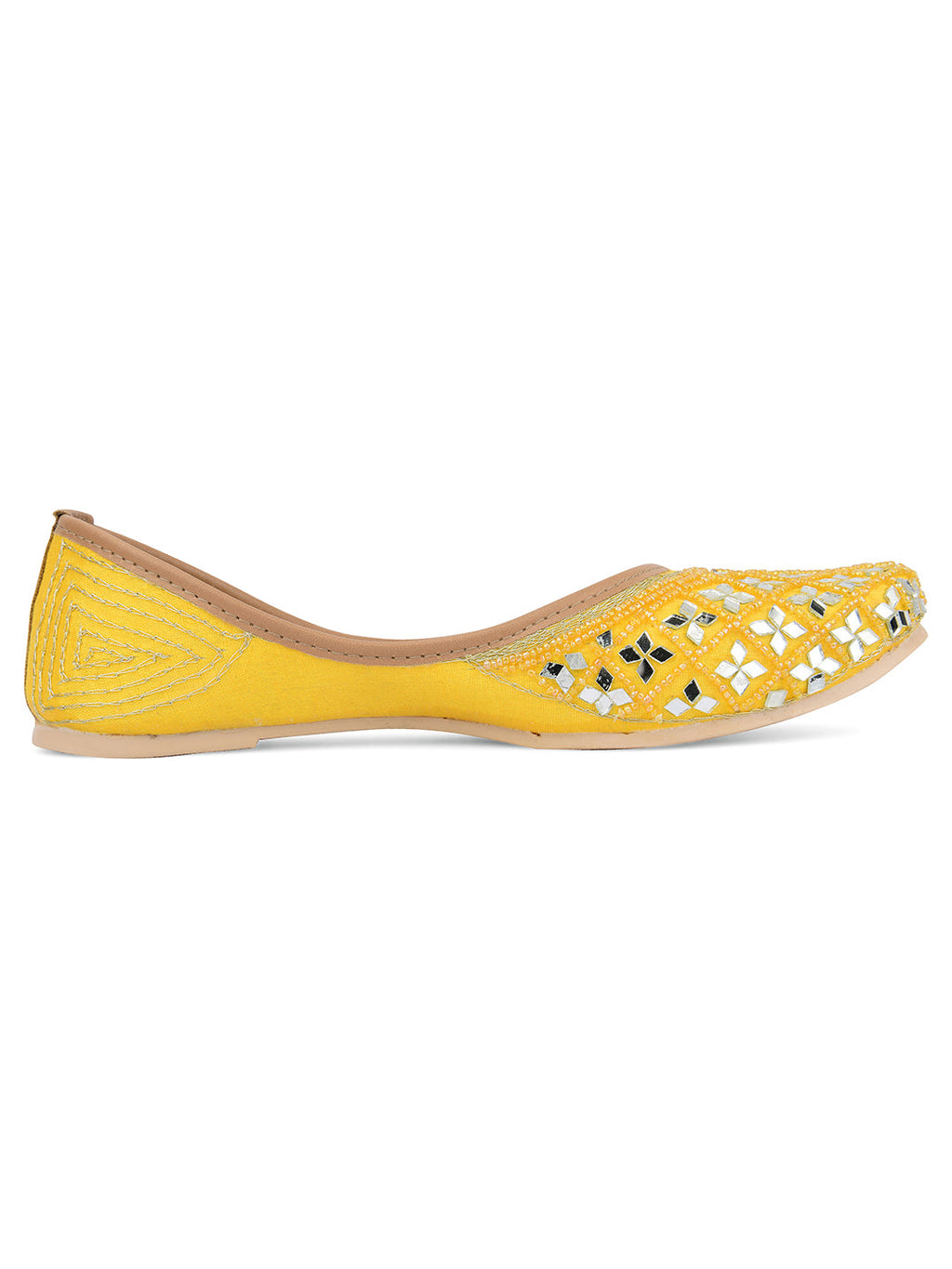 Desi Colour Women Indian Ethnic Footwear-Mirror Art- Yellow | Grocsy