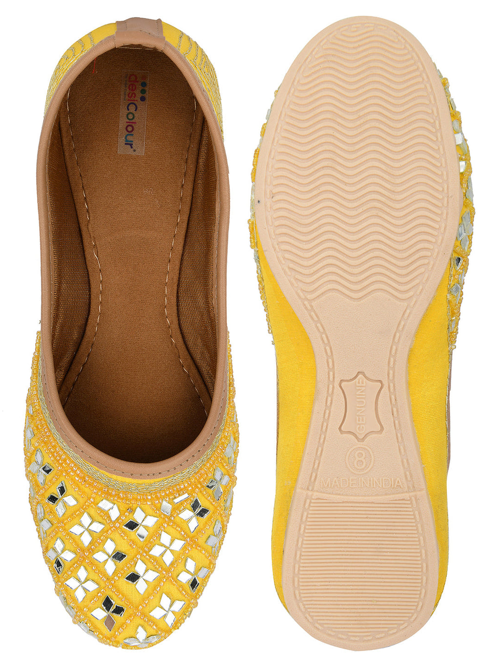 Desi Colour Women Indian Ethnic Footwear-Mirror Art- Yellow | Grocsy