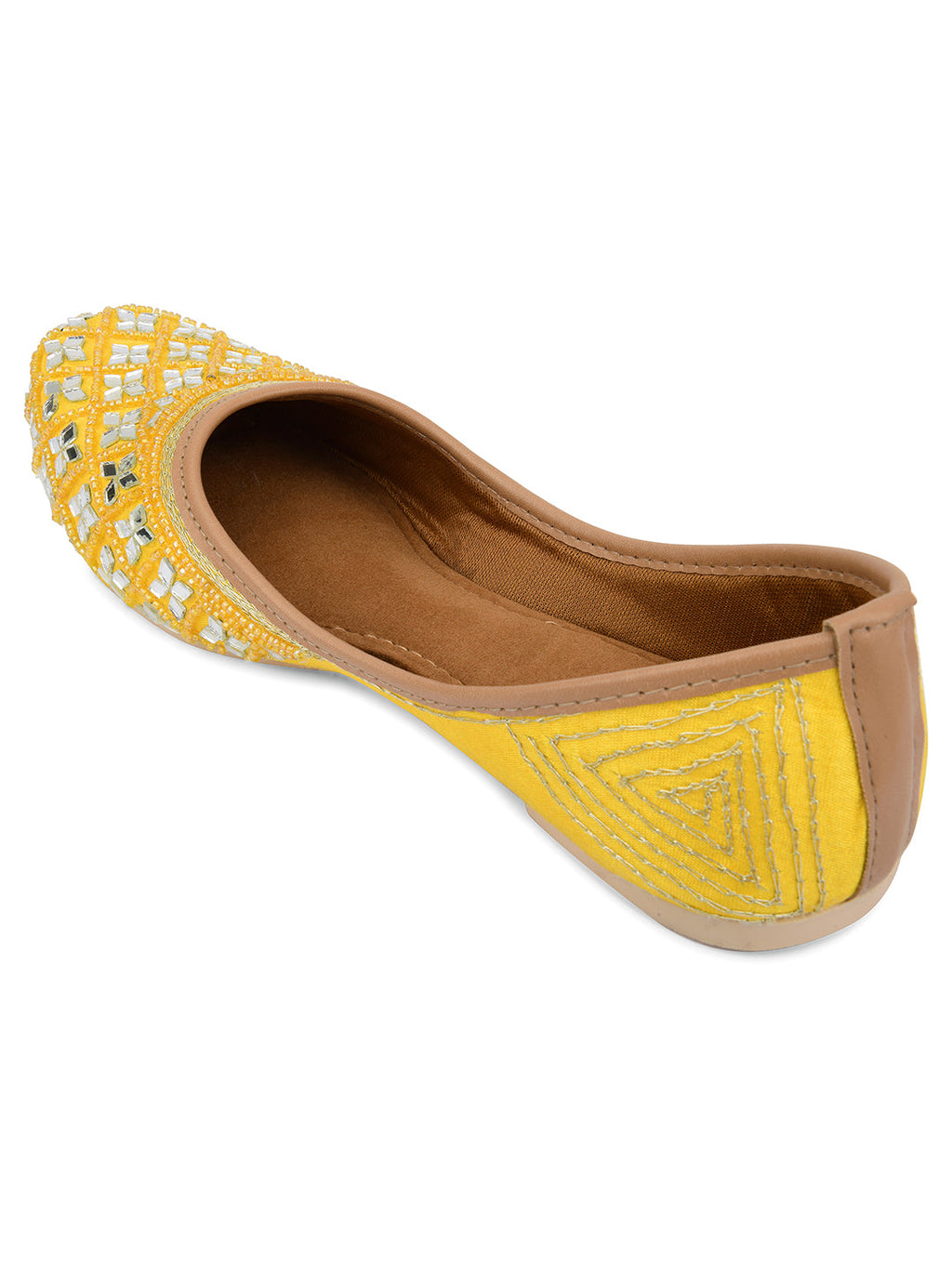 Desi Colour Women Indian Ethnic Footwear-Mirror Art- Yellow | Grocsy
