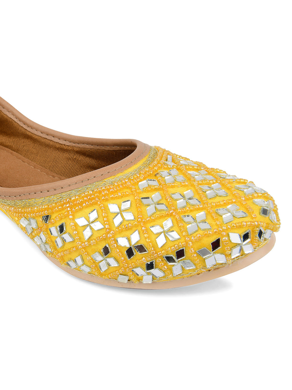 Desi Colour Women Indian Ethnic Footwear-Mirror Art- Yellow | Grocsy