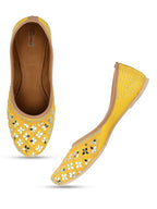 Desi Colour Women Indian Ethnic Footwear-Mirror Art- Yellow | Grocsy