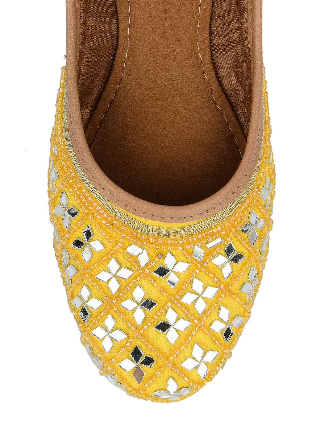 Desi Colour Women Indian Ethnic Footwear-Mirror Art- Yellow | Grocsy