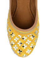 Desi Colour Women Indian Ethnic Footwear-Mirror Art- Yellow | Grocsy