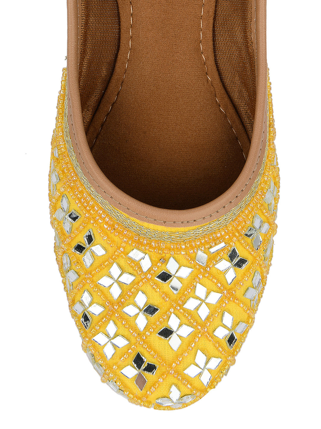 Desi Colour Women Indian Ethnic Footwear-Mirror Art- Yellow | Grocsy