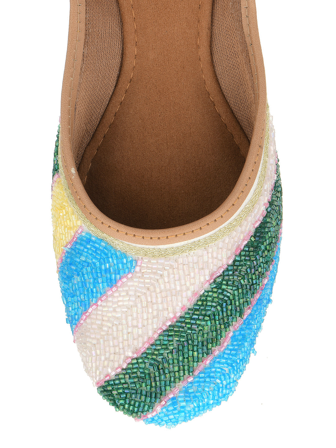 Desi Colour Women Indian Ethnic Footwear-White Multi Sleek Pearl | Grocsy