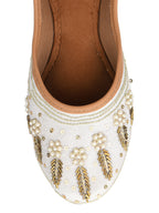 Desi Colour Women Indian Ethnic Footwear-Off white Dabka | Grocsy