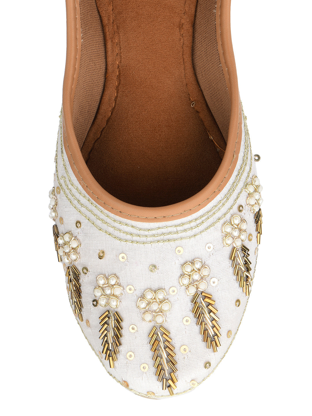 Desi Colour Women Indian Ethnic Footwear-Off white Dabka | Grocsy