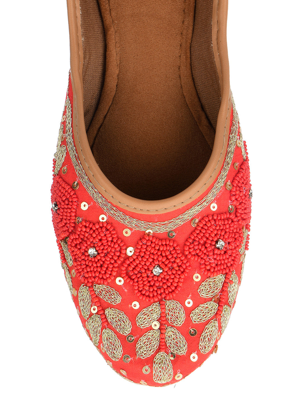 Desi Colour Women Indian Ethnic Footwear-Red Pearl Flower | Grocsy