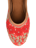 Desi Colour Women Indian Ethnic Footwear-Red Pearl Flower | Grocsy