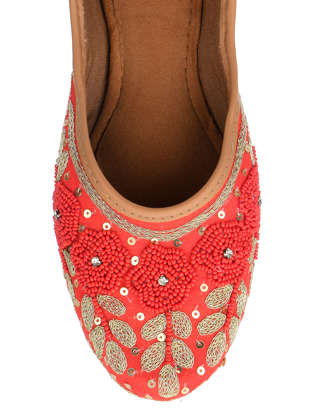 Desi Colour Women Indian Ethnic Footwear-Red Pearl Flower | Grocsy