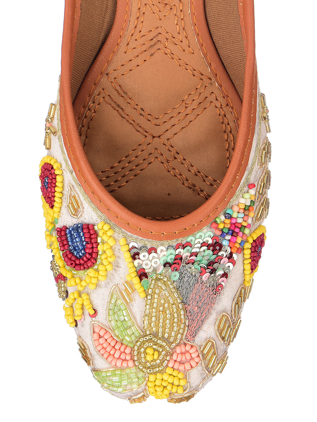 Desi Colour Women Indian Ethnic Footwear-Party Wear White Multicolour Pear Work | Grocsy